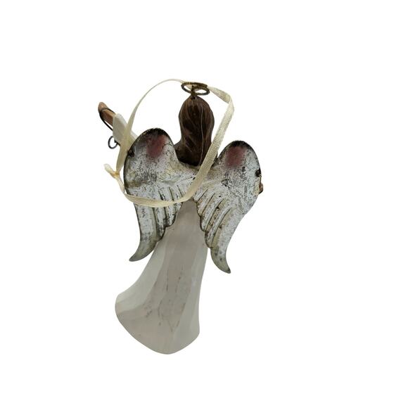 Dancing Angel Christmas Ornament White Resin Angelic Wings Holiday - Picture 3 of 5